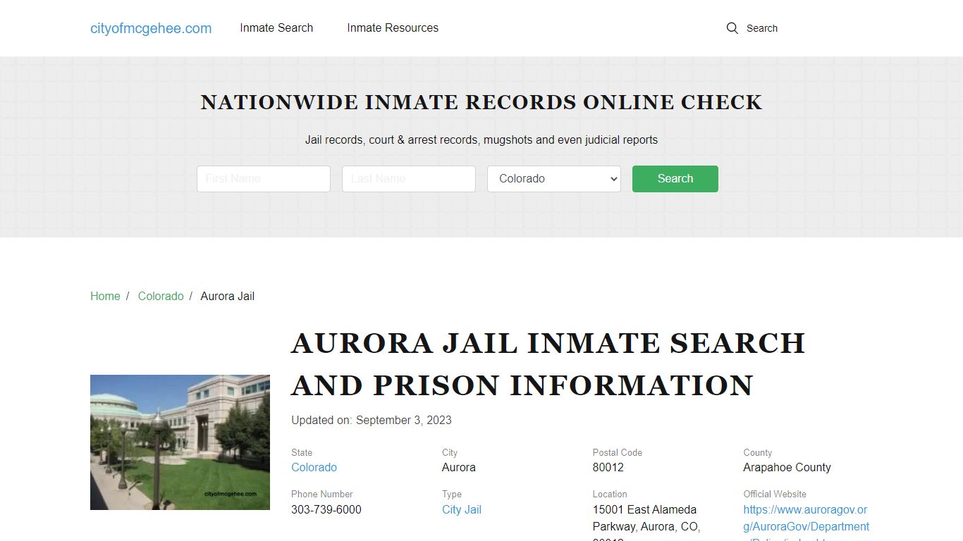 Aurora Jail Inmate Search and Prison Information - McGehee, Arkansas